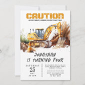 Bauthema Digger Moderner Kindergeburtstag Einladung (Vorderseite)