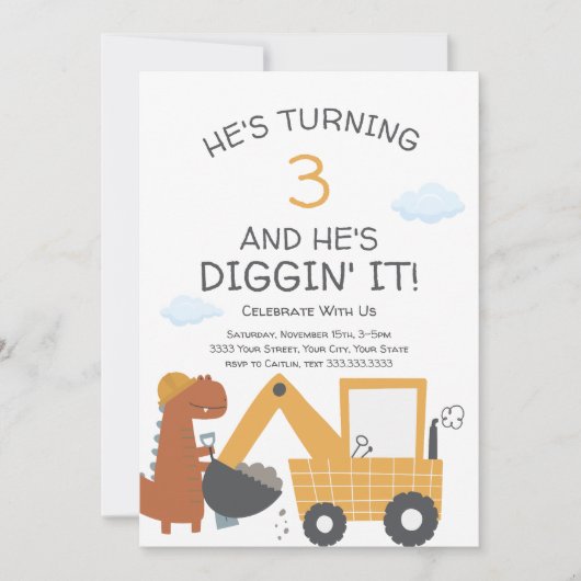 Bauthema Diggin' It Birthday Party Einladung (Vorderseite)
