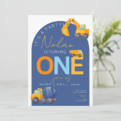 Bauthema erster Geburtstag Einladung (Stehend Vorderseite)