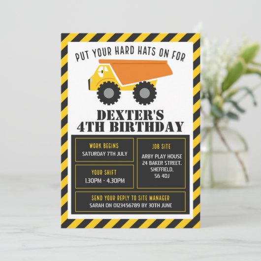 Bauthema Geburtstagsfeier Einladung (Stehend Vorderseite)