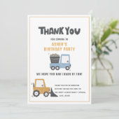 Bauthema Geburtstagsparty Danke Karte (Stehend Vorderseite)