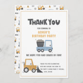 Bauthema Geburtstagsparty Danke Karte (Vorne/Hinten)