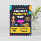 Bauthema Geburtstagsparty Einladung (Stehend Vorderseite)