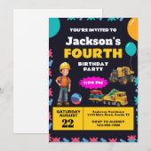 Bauthema Geburtstagsparty Einladung (Vorne/Hinten)