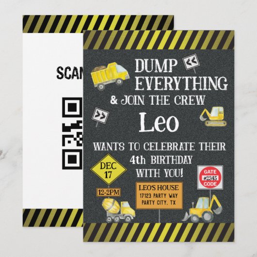 Bauthema Geburtstagsparty Einladung (Vorne/Hinten)