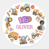 Bauthema Geburtstagsparty Runder Aufkleber (Vorderseite)