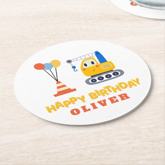 Bauthema Geburtstagsparty Runder Pappuntersetzer (Angewinkelt)