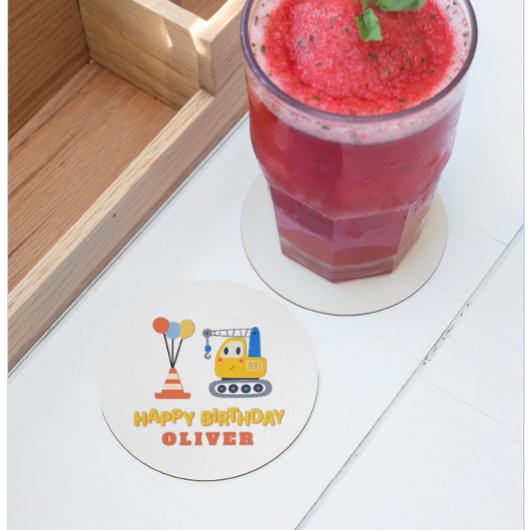 Bauthema Geburtstagsparty Runder Pappuntersetzer