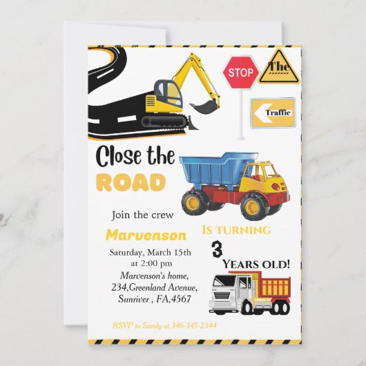 Bauthema Junge Geburtstagsparty Dump Truck Einladung (Vorderseite)
