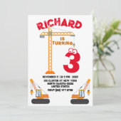 Bauthema Kindergeburt Einladung (Stehend Vorderseite)