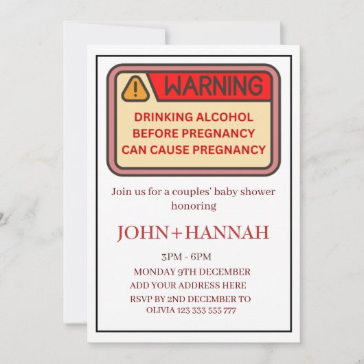 Bauthema Paare Funny Co-ed Baby Dusche Einladung (Vorderseite)