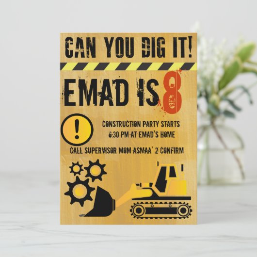 Bauthema Party Einladung (Stehend Vorderseite)