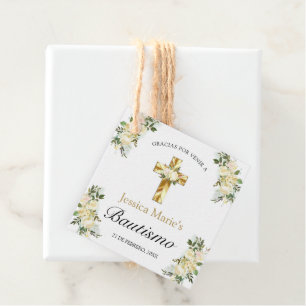 Bautismo Cruz Floral Clásica Dorada Gracias Geschenkanhänger