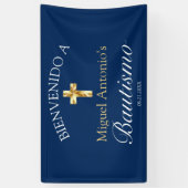 Bautismo de Bebé Azul Marino Dorado Bienvenido Banner (Vertikal)