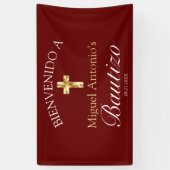 Bautismo de Bebé Borgoña Dorado Bienvenido Banner (Vertikal)