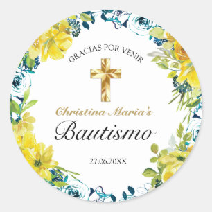 Bautismo de Niña Bonita Cruz Floral Amarillo Runder Aufkleber