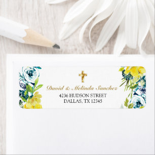 Bautismo de Niña con Cruz de Oro Floral Amarillo