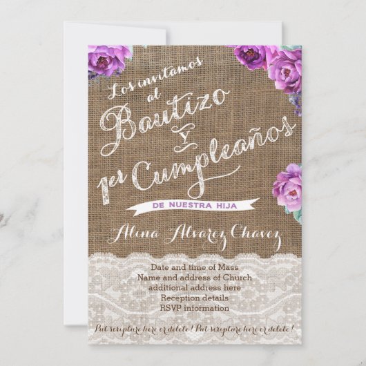 Bautizo 1er Cumpleaños, Spanisch einladen Castella Einladung (Vorderseite)