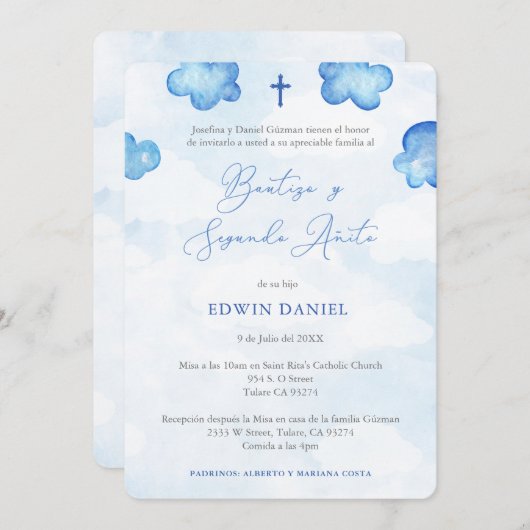 Bautizo 2ndo Añito, Taufe 2. Geburtstag Party Einladung (Vorne/Hinten)