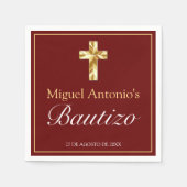Bautizo Bebé Niño Cruz Borgoña Oro Serviette (Vorderseite)