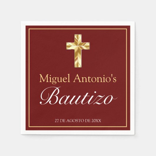 Bautizo Bebé Niño Cruz Borgoña Oro Serviette (Vorderseite)