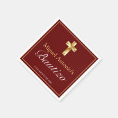 Bautizo Bebé Niño Cruz Borgoña Oro Serviette (Ecke)