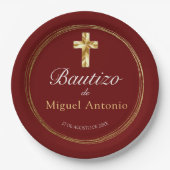 Bautizo Bebé Niño Cruz de Oro y Borgoño Pappteller (Vorderseite)