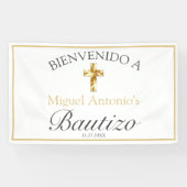 Bautizo de Bebé Blanco Clásico Dorado Bienvenido Banner (Horizontal)