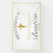 Bautizo de Bebé Blanco Clásico Dorado Bienvenido Banner (Vertikal)