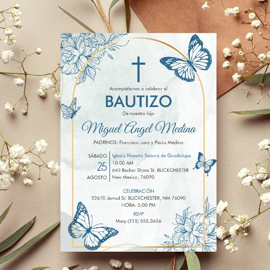 Bautizo Einladung Elegant Butterflies Taufe