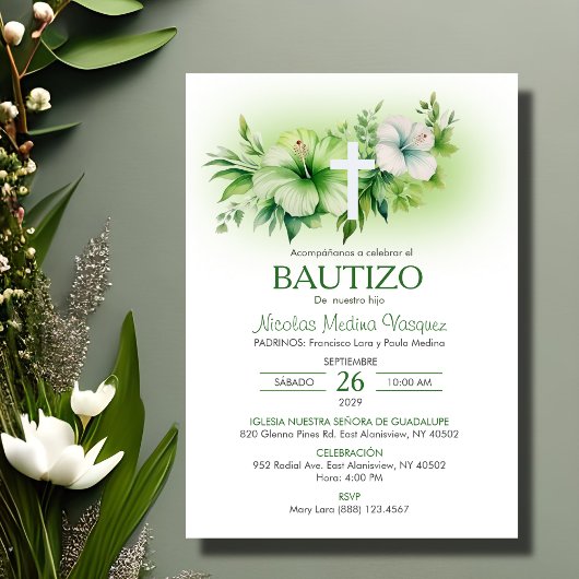 Bautizo Einladung Elegante weiße Blume Taufe