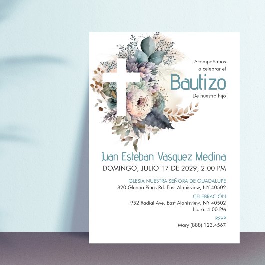 Bautizo Einladung Elegante weiße Blume Taufe