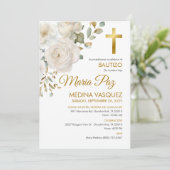 Bautizo Einladung Elegante weiße Blume Taufe (Stehend Vorderseite)