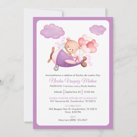 Bautizo Einladung fröhliche Teddy Bear Boy Taufe (Vorderseite)