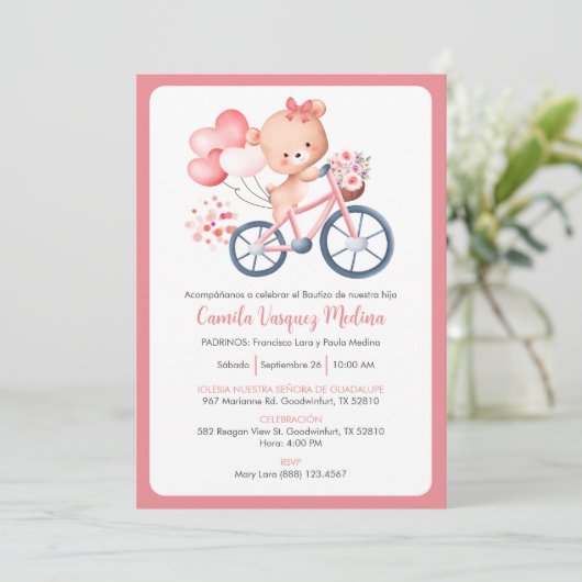 Bautizo Einladung für Mädchen fröhliche Taufe (Stehend Vorderseite)