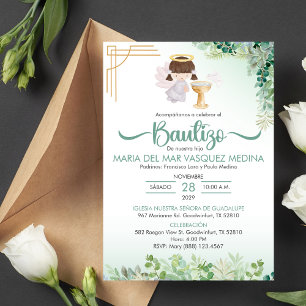 Bautizo Einladung Grüne Blume Katholische Taufe