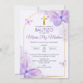 Bautizo Einladung in Spanisch Taufe Butterflies (Vorderseite)