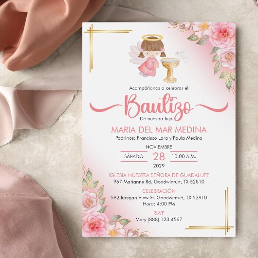 Bautizo Einladung Niedliche Blume Girl Angel Taufe