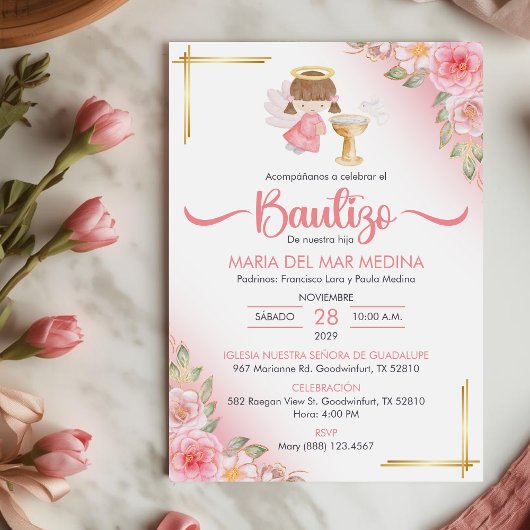 Bautizo Einladung Niedliche Blume Girl Angel Taufe