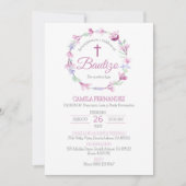 Bautizo Einladung Niedliche rosa Blume Taufe (Vorderseite)