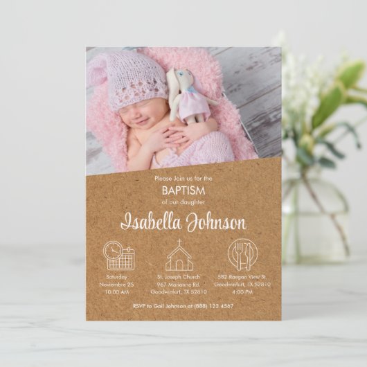 Bautizo Einladung Niedliches Foto Elegante Tremorg (Stehend Vorderseite)