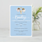 Bautizo Einladung Twin Junge und Mädchen Niedliche (Stehend Vorderseite)