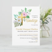 Bautizo Einladung Weiße Blume Elegante Taufe (Stehend Vorderseite)