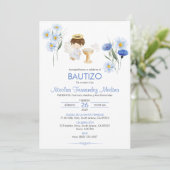 Bautizo Invitacion Angel Junge Niedliche Blume Tau Einladung (Stehend Vorderseite)