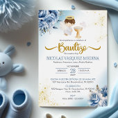 Bautizo Invitacion BLUE Blumen BOY Angel Taufe Einladung