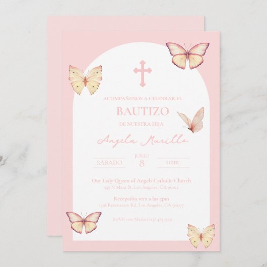 Bautizo Invitación de Mariposas Taufveranstaltung Einladung (Vorne/Hinten)