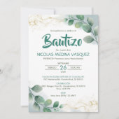 Bautizo Invitacion Green Blätter Religiöse Taufe Einladung (Vorderseite)