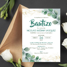 Bautizo Invitacion Green Blätter Religiöse Taufe Einladung