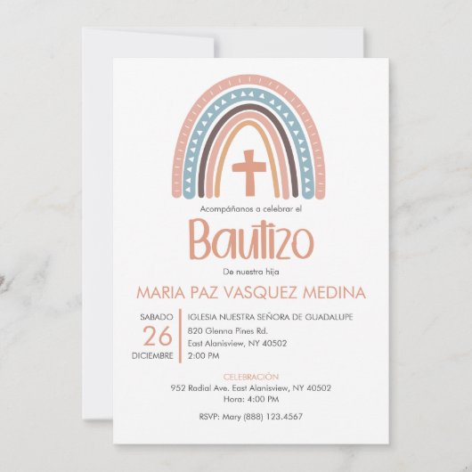 Bautizo Invitacion Katholische Pastel Rainbow Tauf Einladung (Vorderseite)