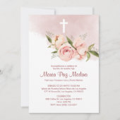 Bautizo Invitacion Lachs farbige Blume Taufe Einladung (Vorderseite)